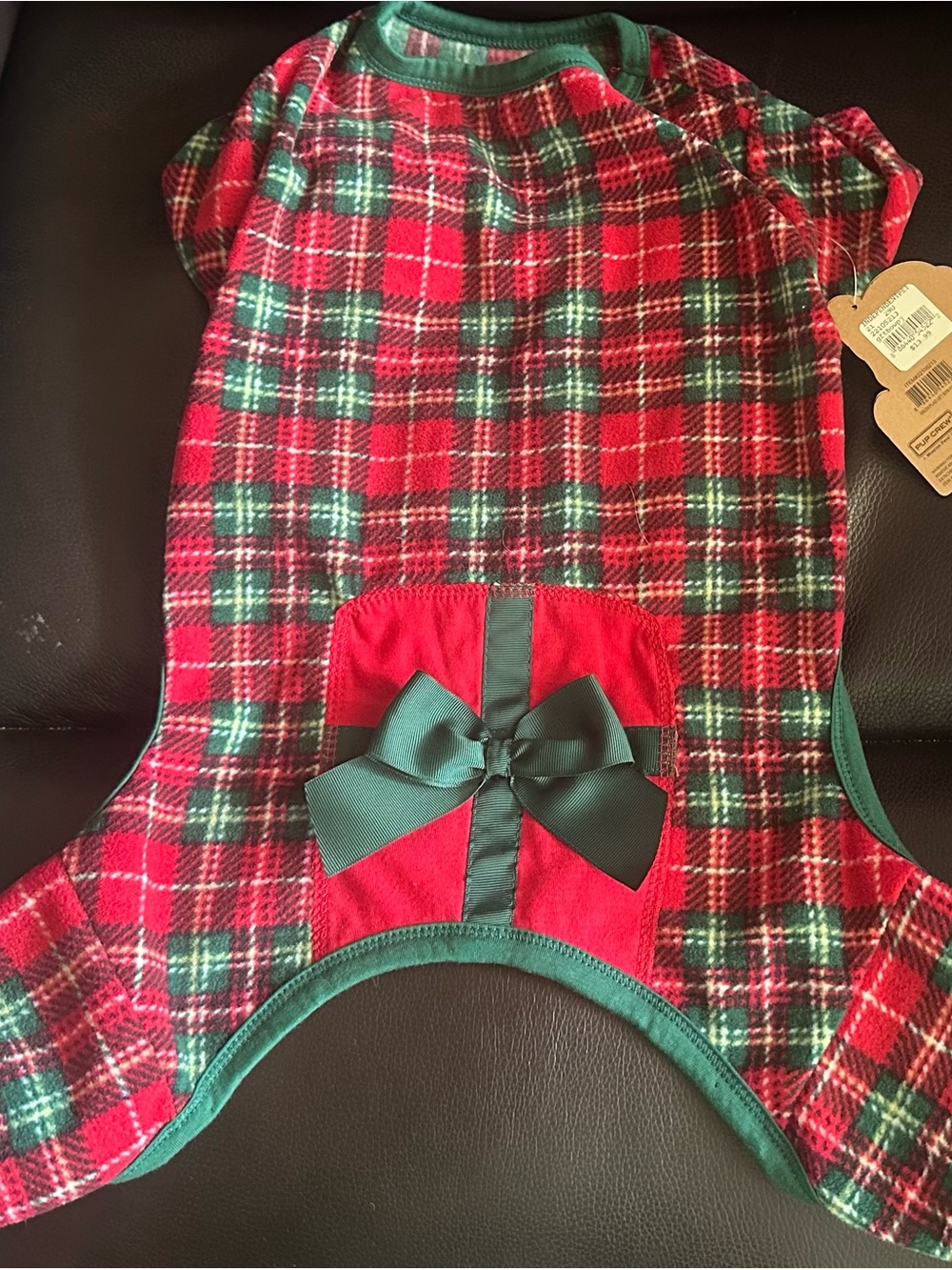 Plaid Red & Green Holiday Dog Shirt with Bow